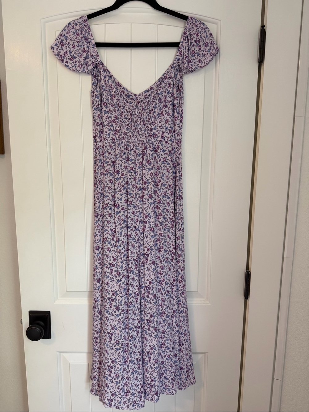 Reformation Baxley Muse Purple Floral Midi Dress with Cap Sleeves - Picture 6 of 8